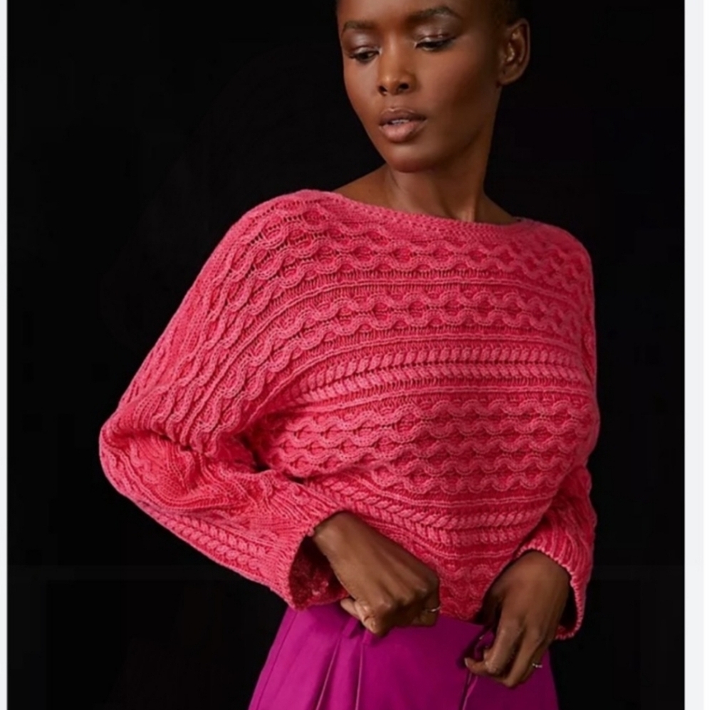 Anthropologie Pink Cable Knit Boatneck Sweater